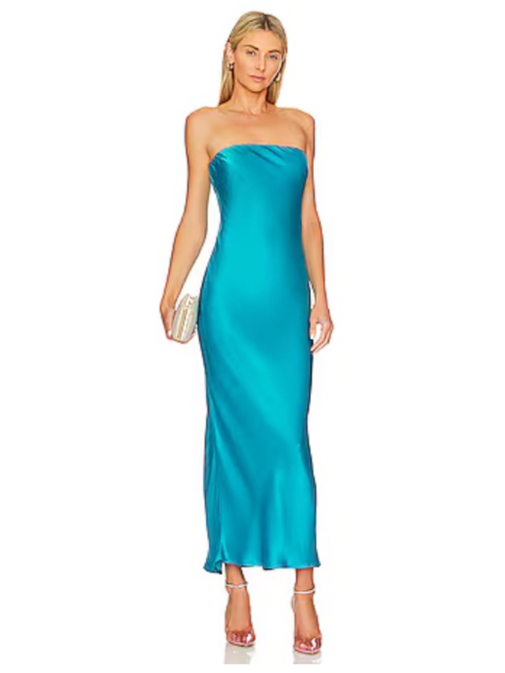 Strapless Satin Slip Dress in Teal